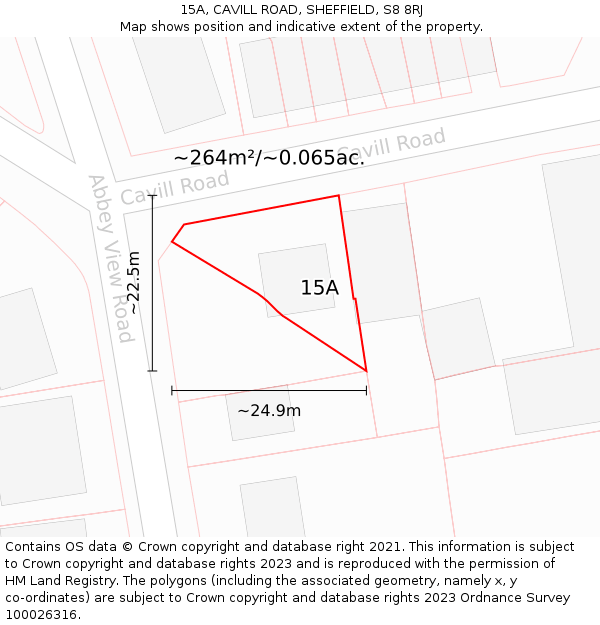 15A, CAVILL ROAD, SHEFFIELD, S8 8RJ: Plot and title map