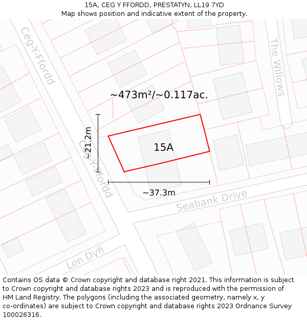 15A, CEG Y FFORDD, PRESTATYN, LL19 7YD: Plot and title map