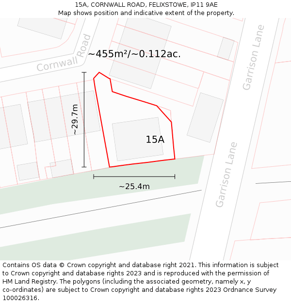 15A, CORNWALL ROAD, FELIXSTOWE, IP11 9AE: Plot and title map