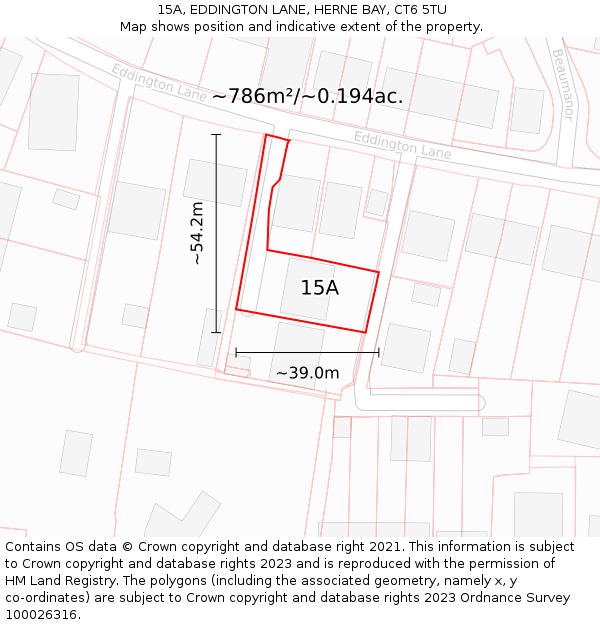 15A, EDDINGTON LANE, HERNE BAY, CT6 5TU: Plot and title map