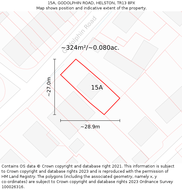 15A, GODOLPHIN ROAD, HELSTON, TR13 8PX: Plot and title map