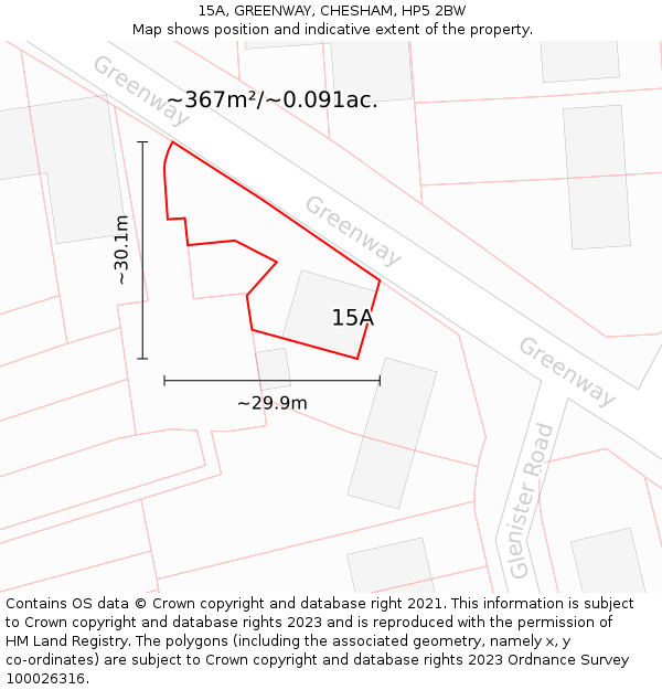 15A, GREENWAY, CHESHAM, HP5 2BW: Plot and title map