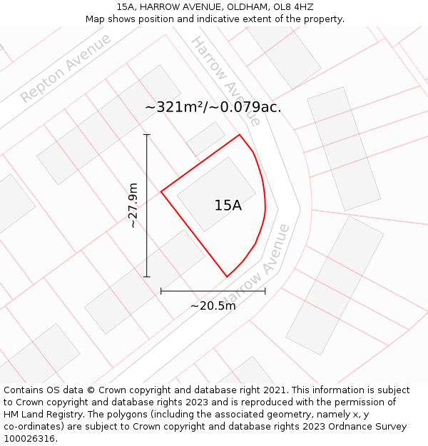 15A, HARROW AVENUE, OLDHAM, OL8 4HZ: Plot and title map