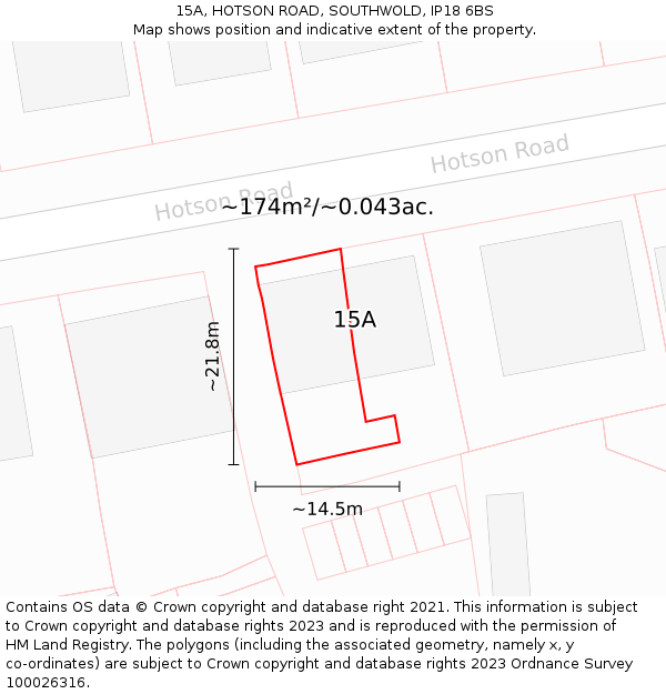 15A, HOTSON ROAD, SOUTHWOLD, IP18 6BS: Plot and title map