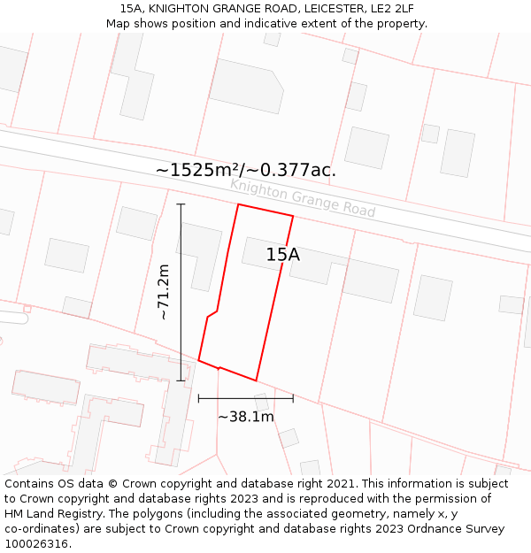 15A, KNIGHTON GRANGE ROAD, LEICESTER, LE2 2LF: Plot and title map