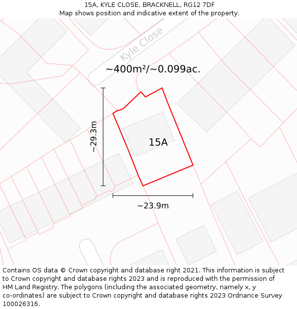 15A, KYLE CLOSE, BRACKNELL, RG12 7DF: Plot and title map