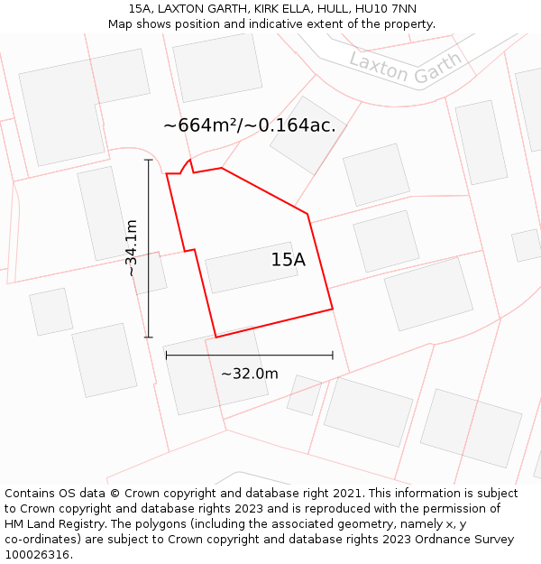 15A, LAXTON GARTH, KIRK ELLA, HULL, HU10 7NN: Plot and title map