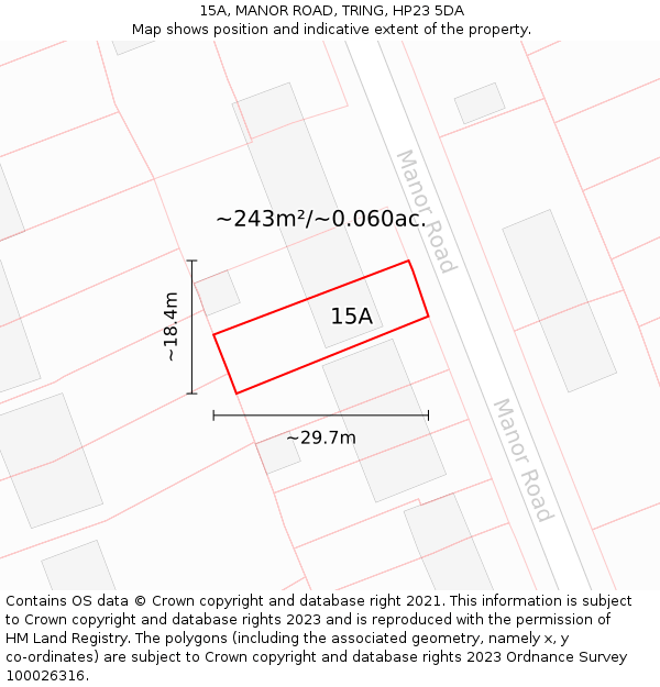 15A, MANOR ROAD, TRING, HP23 5DA: Plot and title map