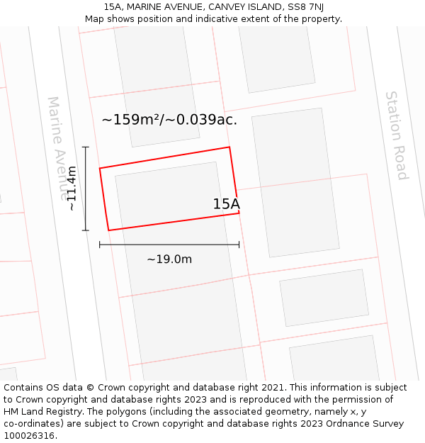 15A, MARINE AVENUE, CANVEY ISLAND, SS8 7NJ: Plot and title map