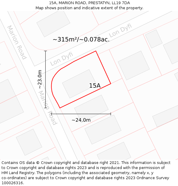 15A, MARION ROAD, PRESTATYN, LL19 7DA: Plot and title map