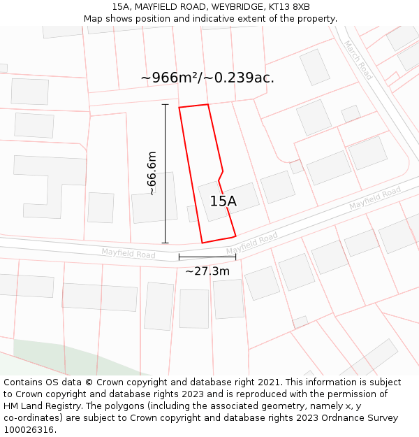 15A, MAYFIELD ROAD, WEYBRIDGE, KT13 8XB: Plot and title map