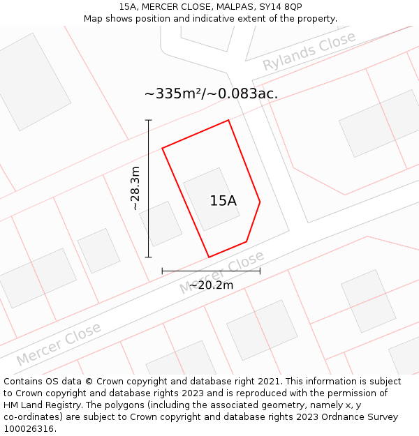 15A, MERCER CLOSE, MALPAS, SY14 8QP: Plot and title map