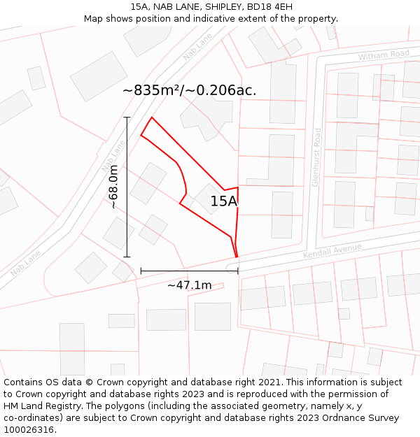 15A, NAB LANE, SHIPLEY, BD18 4EH: Plot and title map