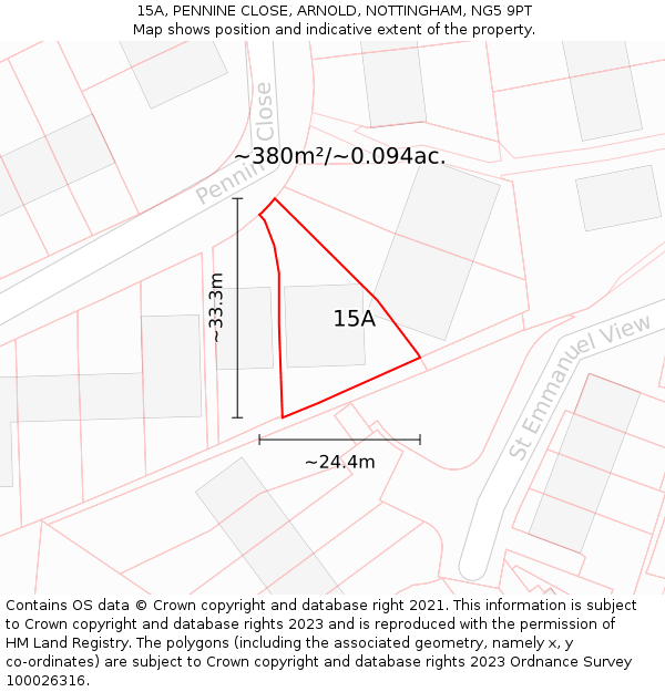 15A, PENNINE CLOSE, ARNOLD, NOTTINGHAM, NG5 9PT: Plot and title map