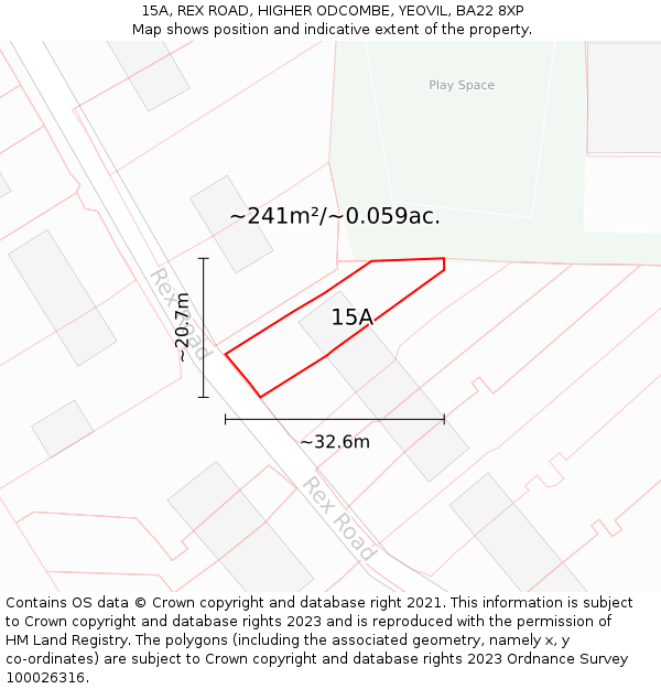 15A, REX ROAD, HIGHER ODCOMBE, YEOVIL, BA22 8XP: Plot and title map