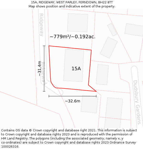 15A, RIDGEWAY, WEST PARLEY, FERNDOWN, BH22 8TT: Plot and title map