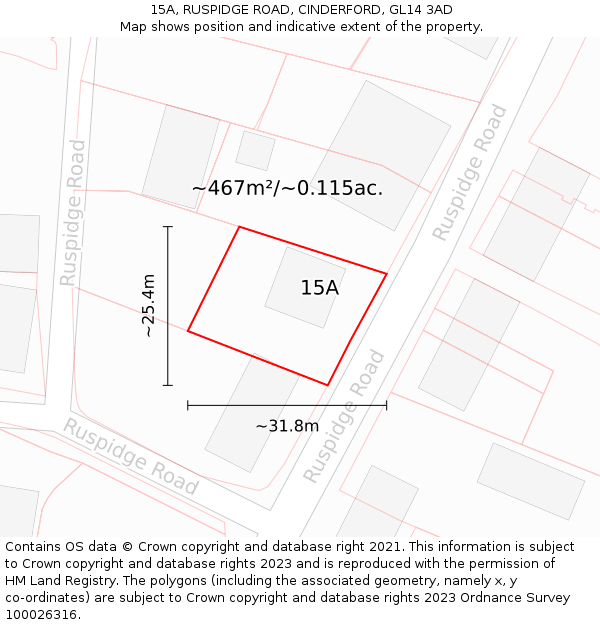 15A, RUSPIDGE ROAD, CINDERFORD, GL14 3AD: Plot and title map