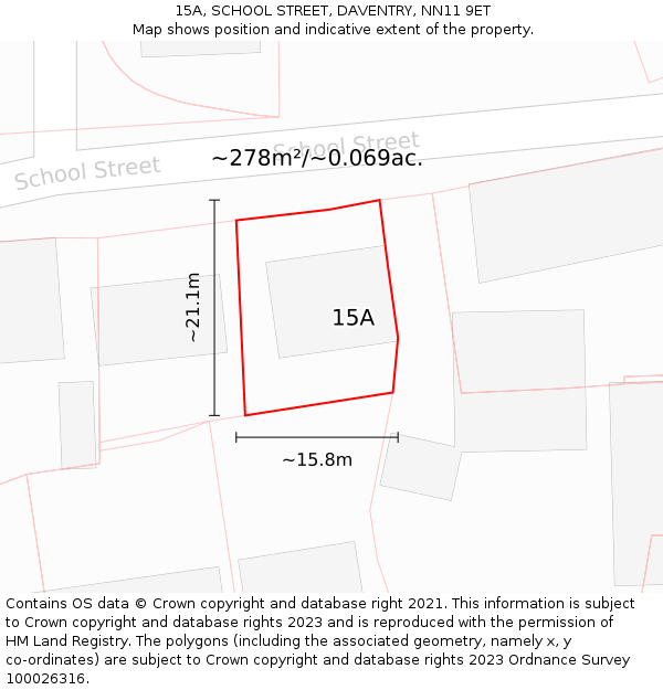 15A, SCHOOL STREET, DAVENTRY, NN11 9ET: Plot and title map