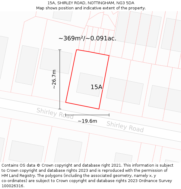 15A, SHIRLEY ROAD, NOTTINGHAM, NG3 5DA: Plot and title map