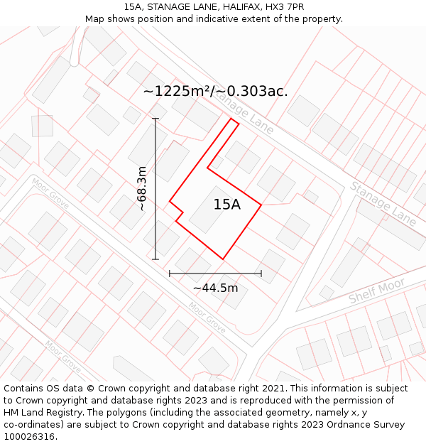 15A, STANAGE LANE, HALIFAX, HX3 7PR: Plot and title map