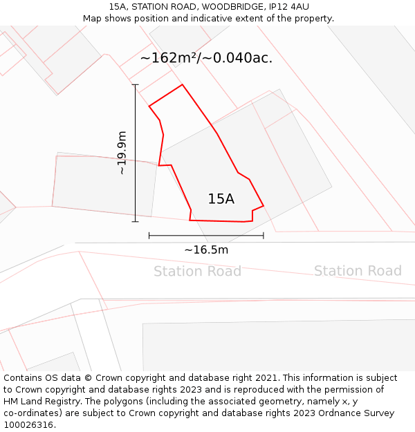 15A, STATION ROAD, WOODBRIDGE, IP12 4AU: Plot and title map