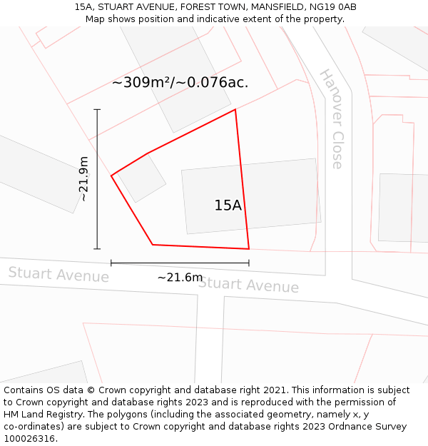 15A, STUART AVENUE, FOREST TOWN, MANSFIELD, NG19 0AB: Plot and title map