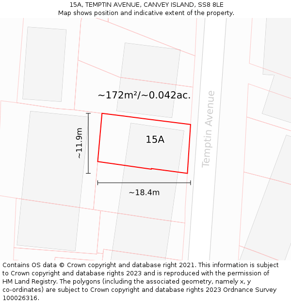 15A, TEMPTIN AVENUE, CANVEY ISLAND, SS8 8LE: Plot and title map