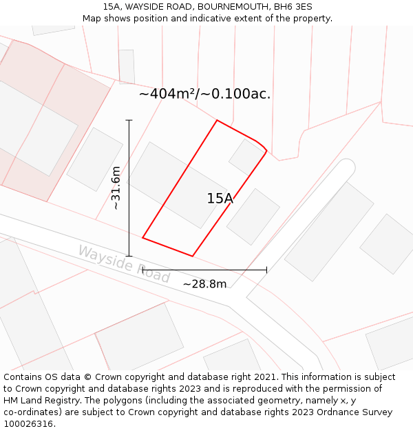 15A, WAYSIDE ROAD, BOURNEMOUTH, BH6 3ES: Plot and title map
