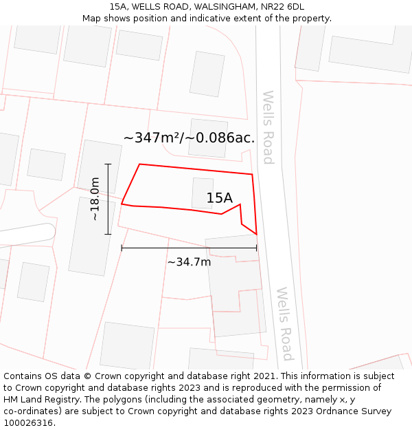 15A, WELLS ROAD, WALSINGHAM, NR22 6DL: Plot and title map