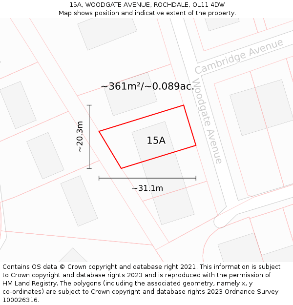 15A, WOODGATE AVENUE, ROCHDALE, OL11 4DW: Plot and title map