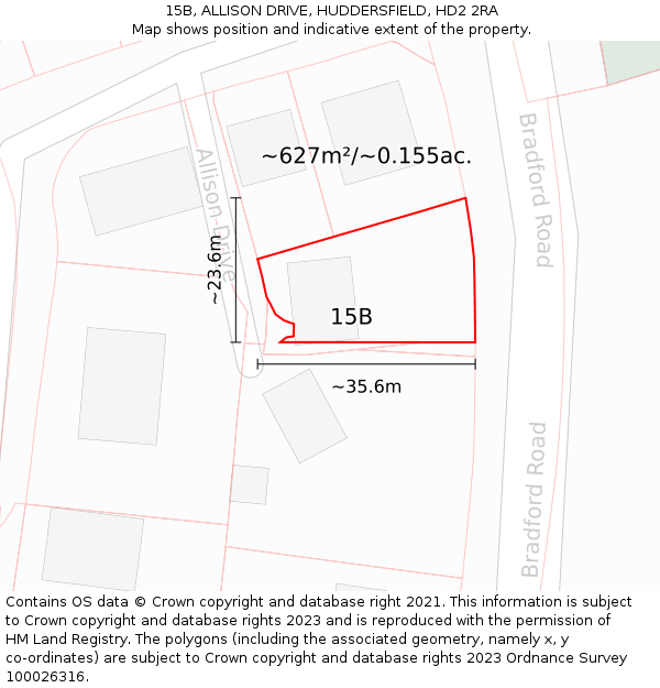 15B, ALLISON DRIVE, HUDDERSFIELD, HD2 2RA: Plot and title map