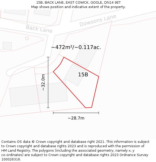 15B, BACK LANE, EAST COWICK, GOOLE, DN14 9ET: Plot and title map