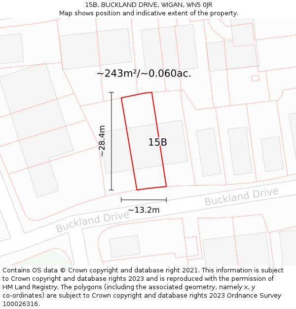 15B, BUCKLAND DRIVE, WIGAN, WN5 0JR: Plot and title map