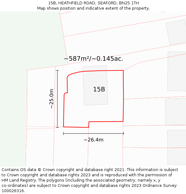 15B, HEATHFIELD ROAD, SEAFORD, BN25 1TH: Plot and title map