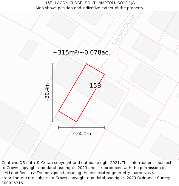 15B, LACON CLOSE, SOUTHAMPTON, SO18 1JA: Plot and title map