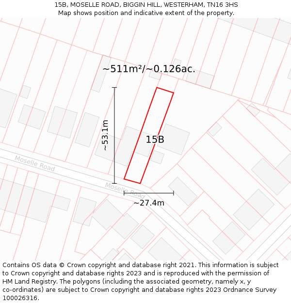 15B, MOSELLE ROAD, BIGGIN HILL, WESTERHAM, TN16 3HS: Plot and title map