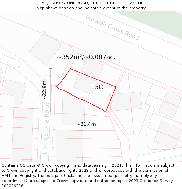 15C, LIVINGSTONE ROAD, CHRISTCHURCH, BH23 1HL: Plot and title map