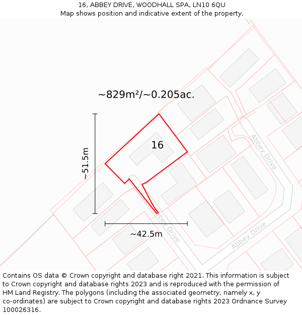 16, ABBEY DRIVE, WOODHALL SPA, LN10 6QU: Plot and title map