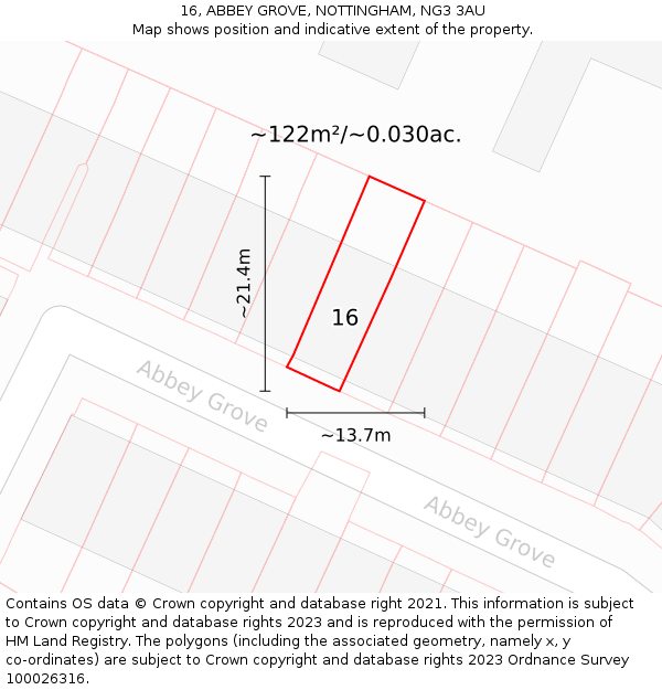 16, ABBEY GROVE, NOTTINGHAM, NG3 3AU: Plot and title map