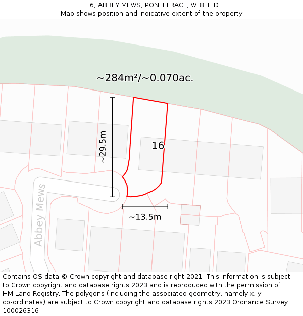 16, ABBEY MEWS, PONTEFRACT, WF8 1TD: Plot and title map