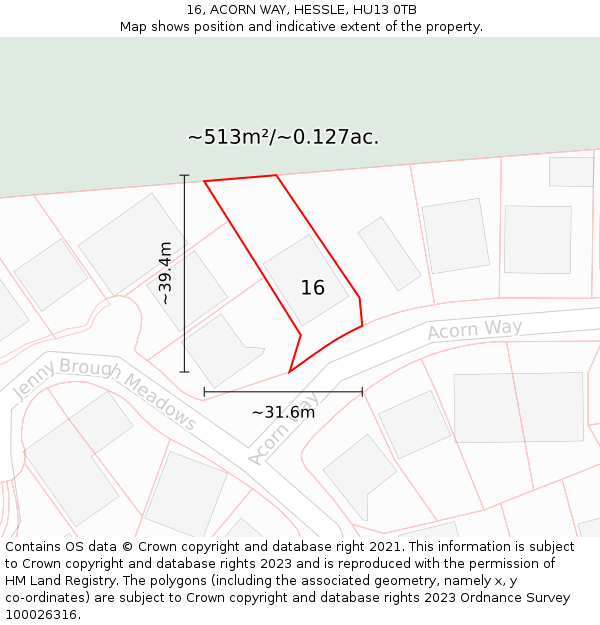 16, ACORN WAY, HESSLE, HU13 0TB: Plot and title map