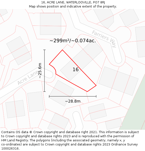 16, ACRE LANE, WATERLOOVILLE, PO7 8RJ: Plot and title map