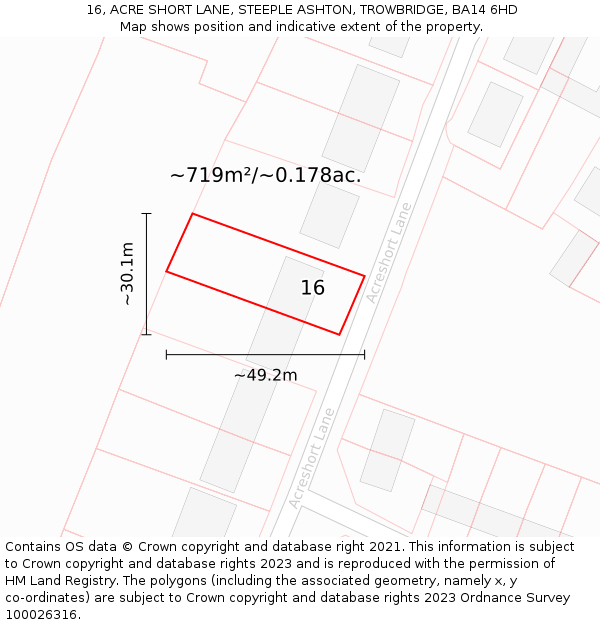 16, ACRE SHORT LANE, STEEPLE ASHTON, TROWBRIDGE, BA14 6HD: Plot and title map