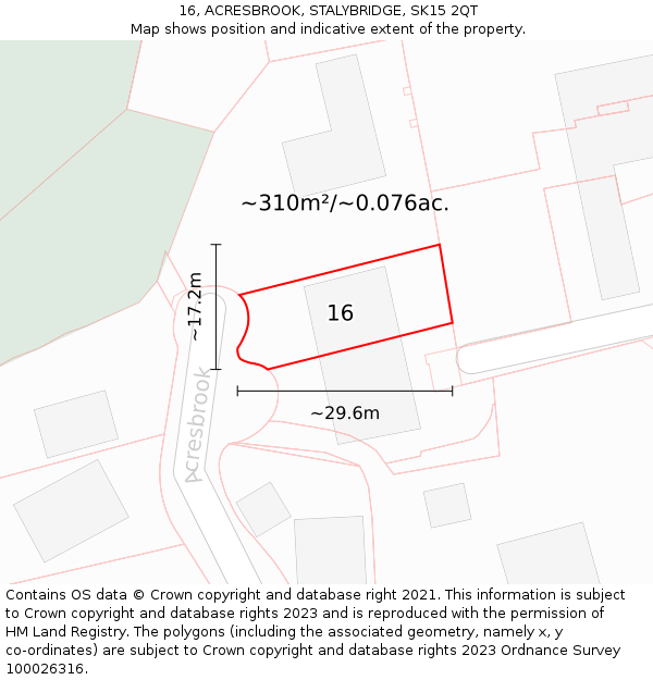 16, ACRESBROOK, STALYBRIDGE, SK15 2QT: Plot and title map