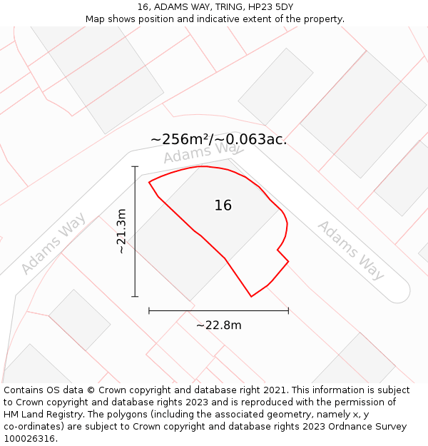 16, ADAMS WAY, TRING, HP23 5DY: Plot and title map