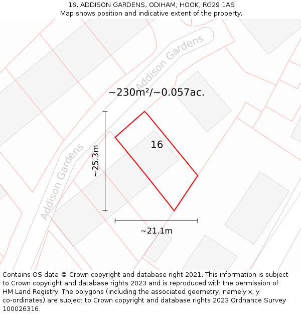 16, ADDISON GARDENS, ODIHAM, HOOK, RG29 1AS: Plot and title map