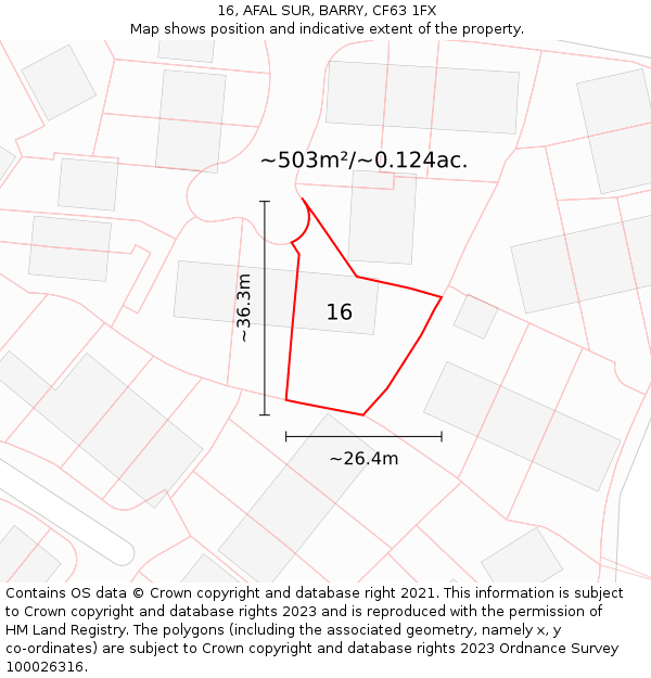 16, AFAL SUR, BARRY, CF63 1FX: Plot and title map