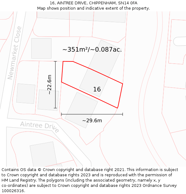 16, AINTREE DRIVE, CHIPPENHAM, SN14 0FA: Plot and title map