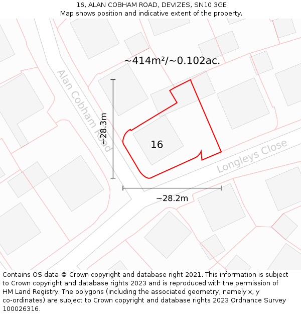 16, ALAN COBHAM ROAD, DEVIZES, SN10 3GE: Plot and title map