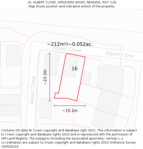 16, ALBERT CLOSE, SPENCERS WOOD, READING, RG7 1UQ: Plot and title map